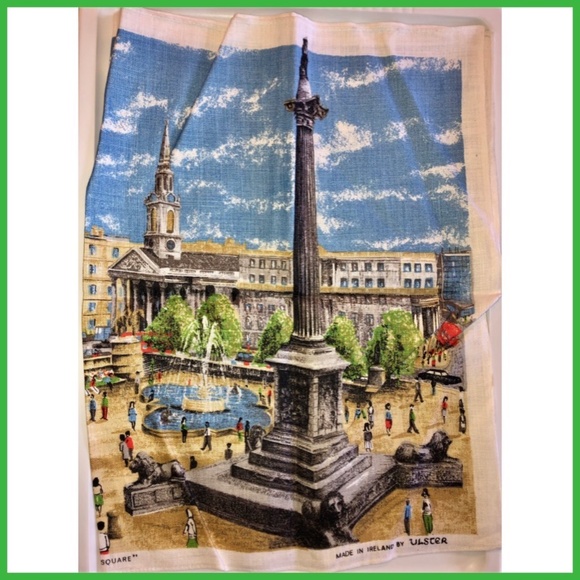 ULSTER Trafalgar Square Souvenir Irish Linen Tea Towel Mid-Century England UK - Picture 1 of 5